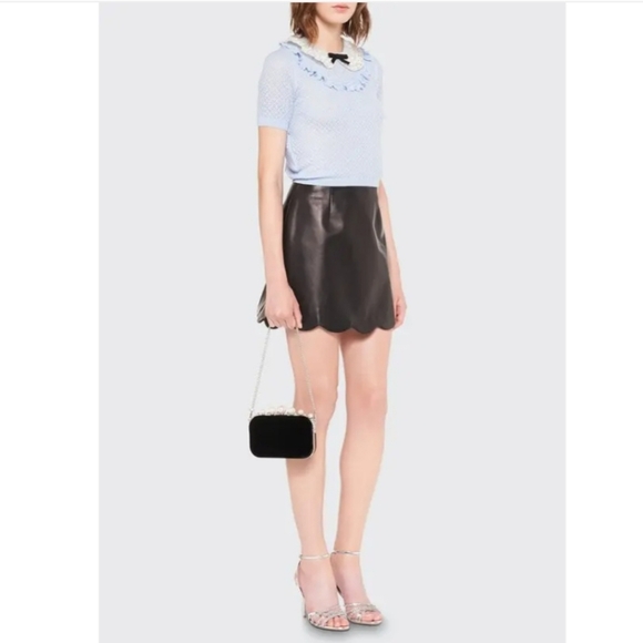 NWT Miu Miu | Black Nappa Leather Scallop Mini Skirt IT40 US4 (MPD632) - Picture 2 of 13